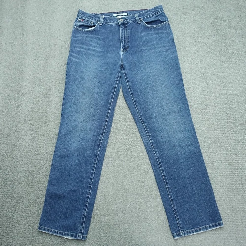 Tommy Hilfiger Denim Jeans Women's Size 12 Blue Boyfriend Mid Rise 100% Cotton